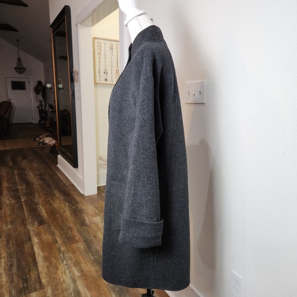 EILEEN FISHER CHARCOAL LIGHTWEIGHT STAND-UP COLLAR WOOL MID LENGTH COAT SZ SMALL - Picture 11 of 14